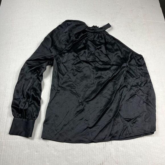 ALC Silk Blend Blouse Black Lightweight One Shoulder Party Cocktail Top Size 4 - Picture 1 of 10